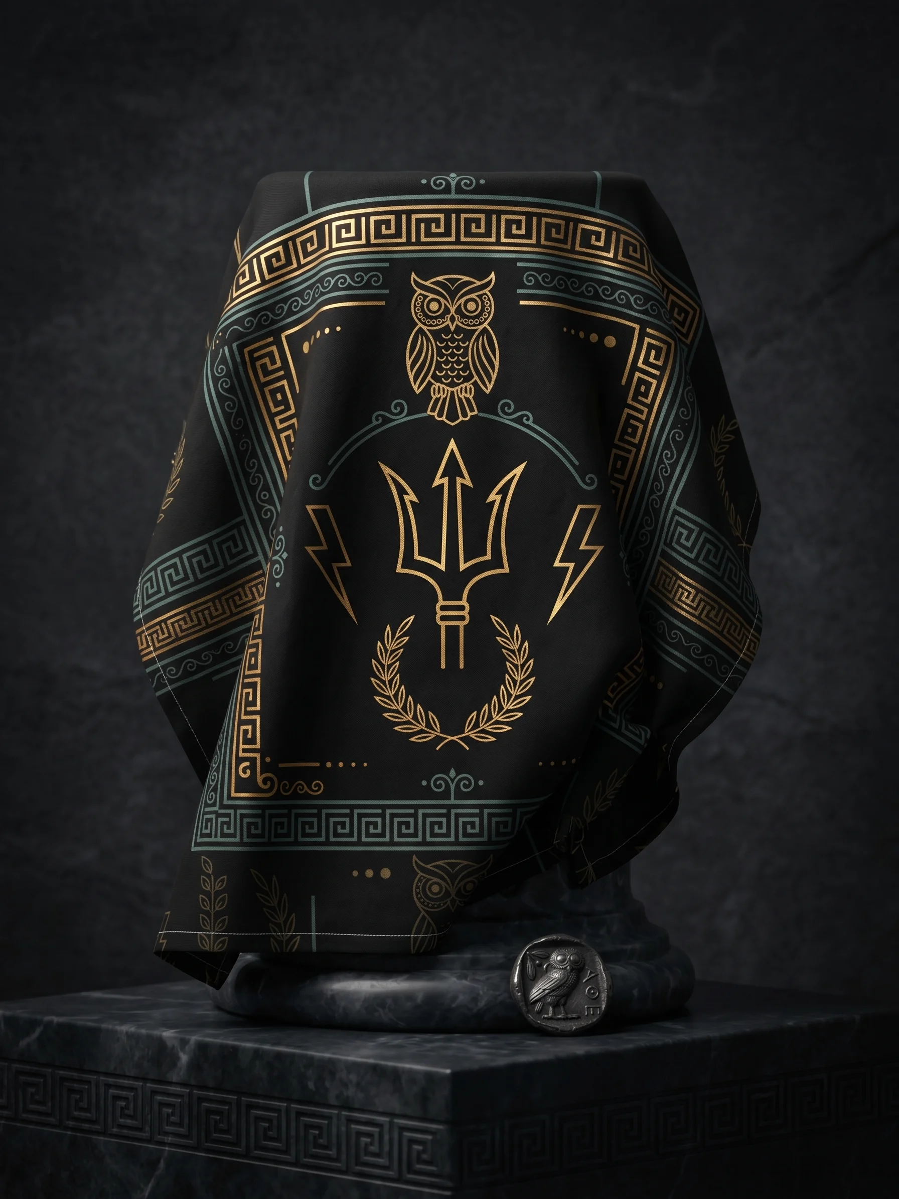 Greek Mythology Emblem Bandana – Trident, Owl & Laurel Design product image (2)