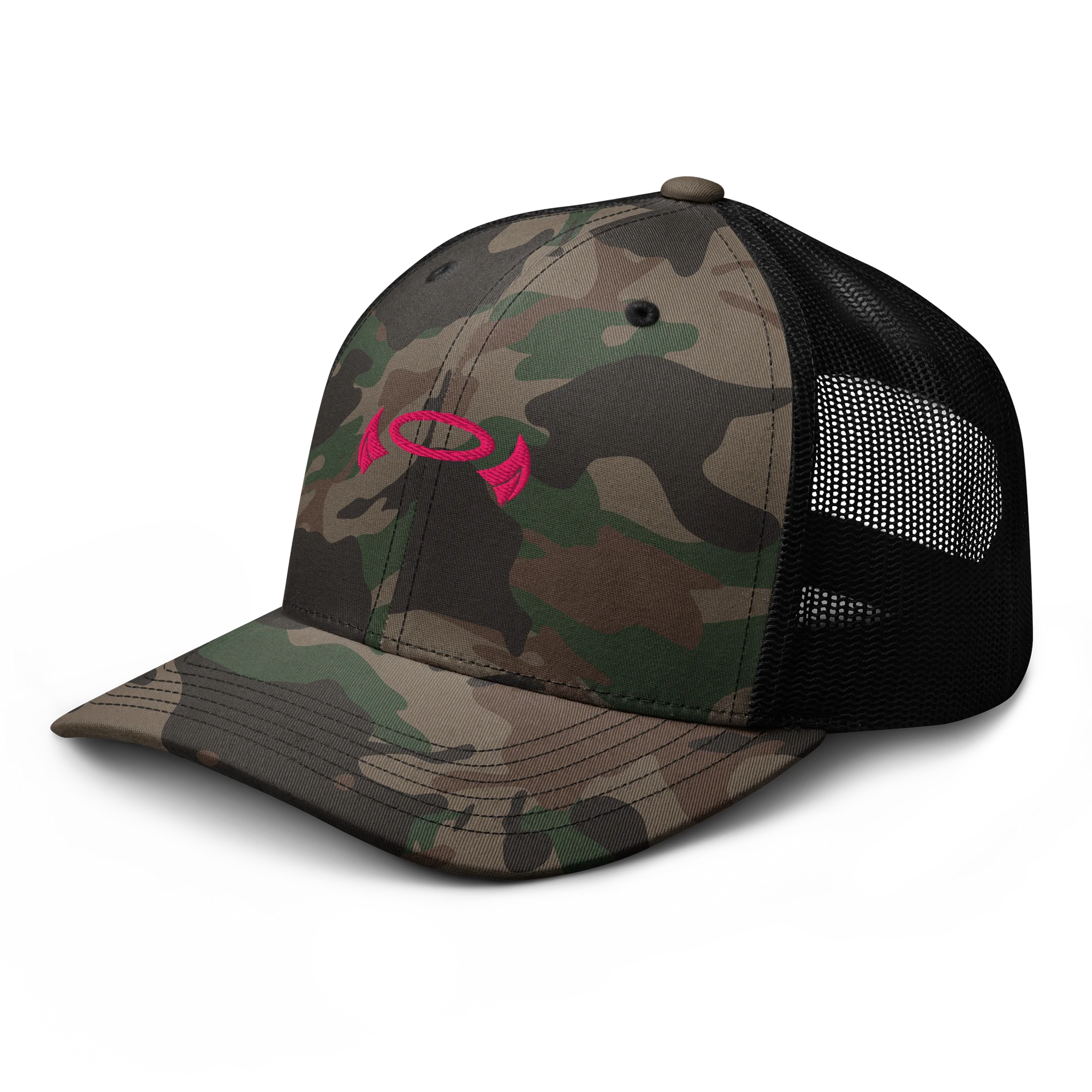 Booty Demon Halo & Horns Women's Camo Embroidered Trucker Hat product image (4)
