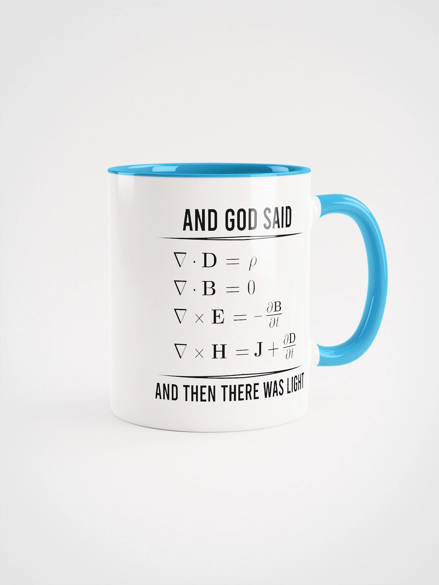 Blue two-tone Maxwell Equations coffee mug, ceramic, stylish design, microwave safe