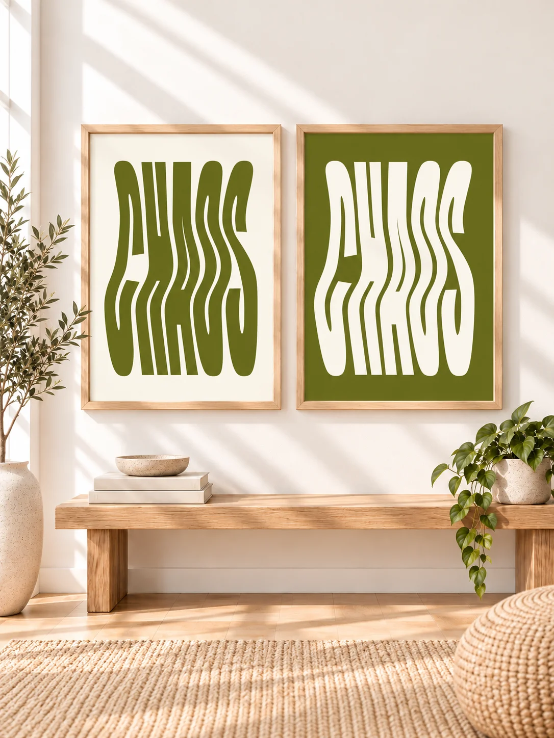 CHAOS Wavy Typography Poster, Green Cream Retro Printable Wall Art, Psychedelic Groovy Digital Download, Bold Minimalist Decor product image (1)