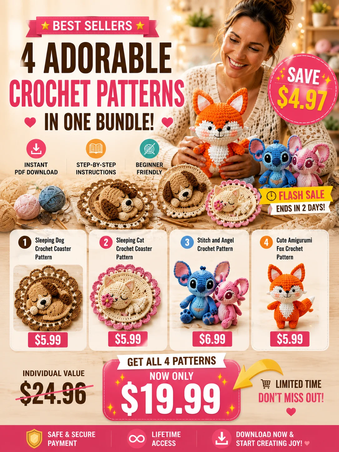 🐾 4 Best-Selling Crochet PDF Pattern Bundle product image (1)