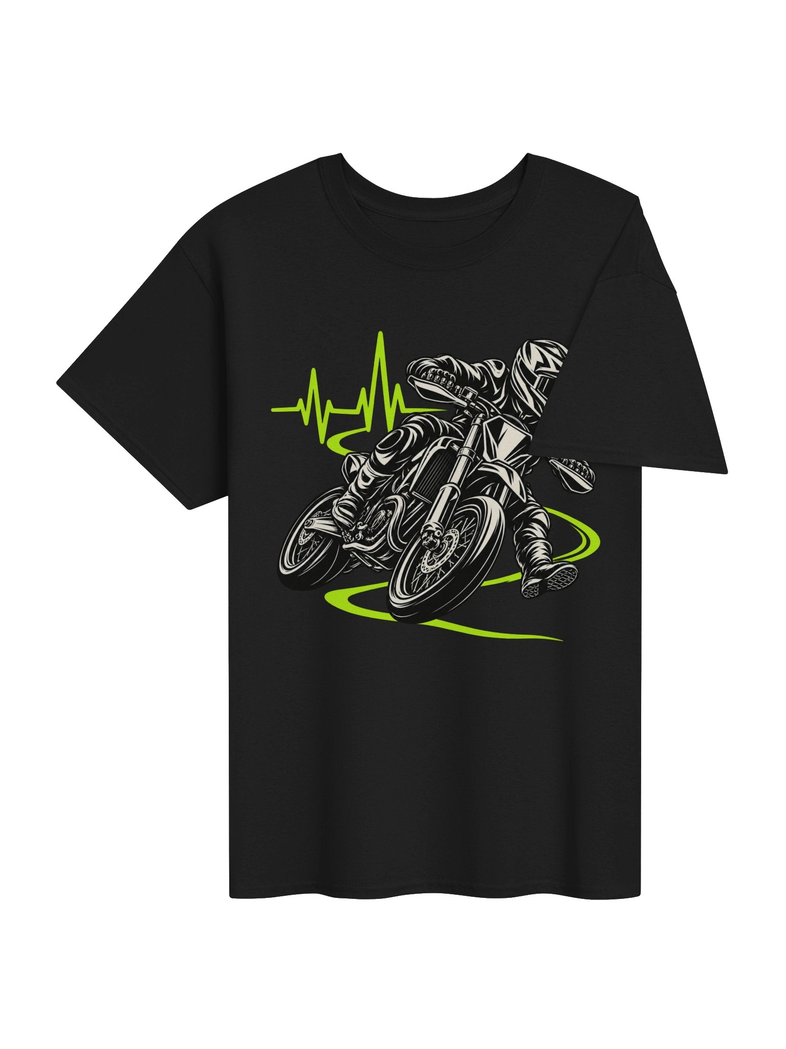 Supermoto Heartbeat – Green Pulse Motorcycle T-Shirt product image (4)