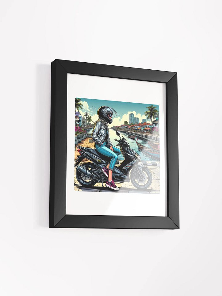 Scooter City Vibes Poster | Biker girl in Makassar city Indonesia by AI product image (50)