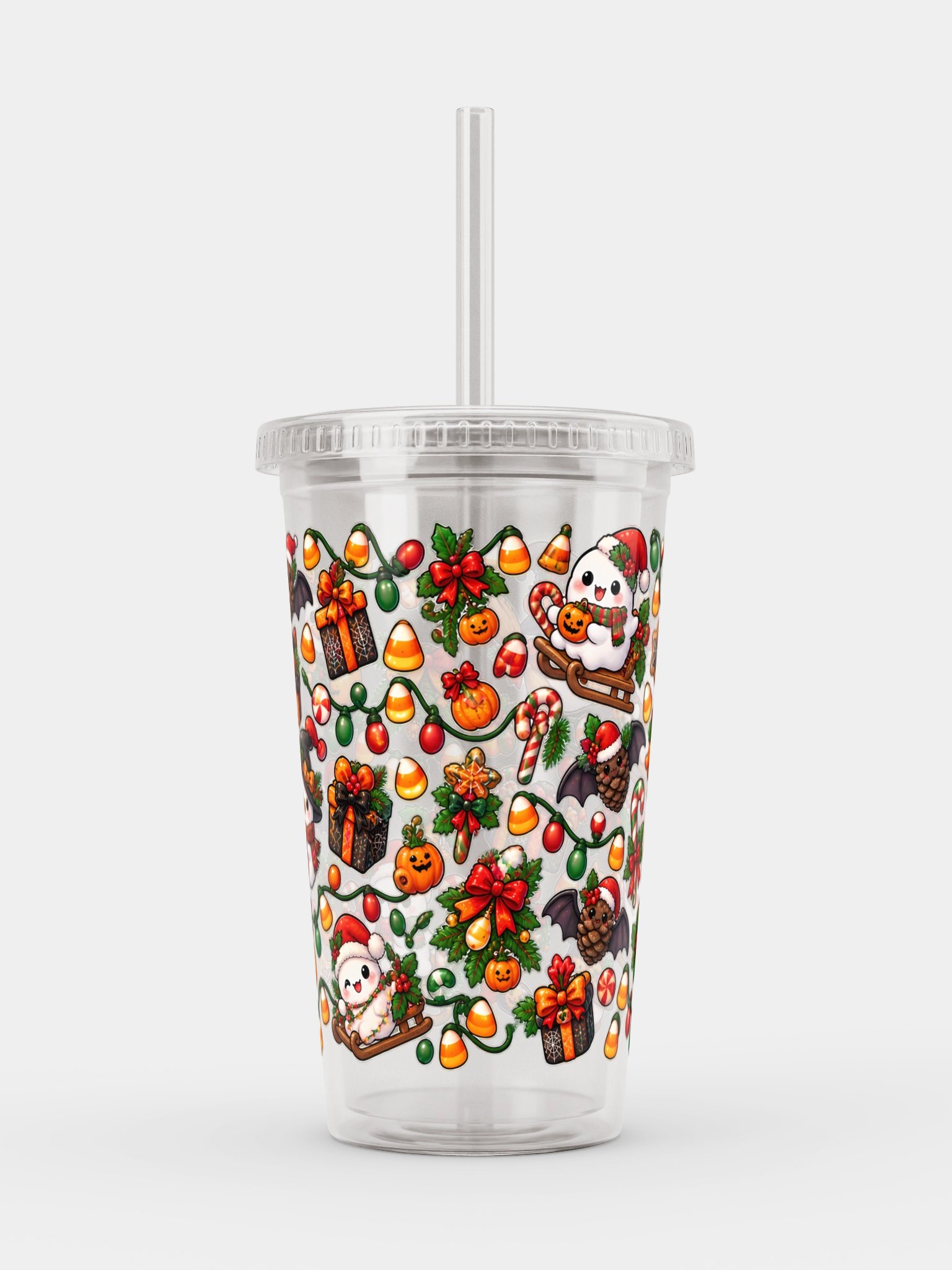 Spooky Snowmen Clear Dual Wall Tumbler 16 Oz (473 ml) product image (1)