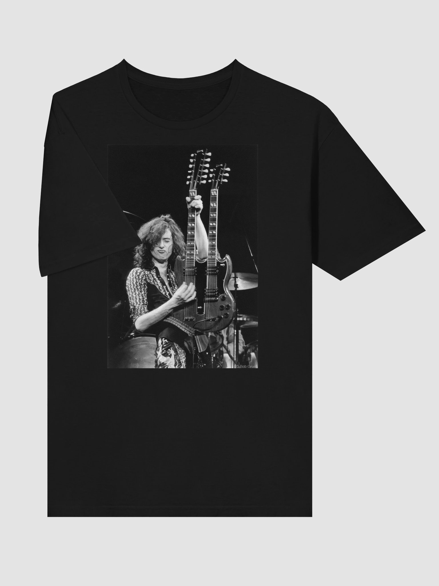 Led Zeppelin Double-Neck Guitar T-Shirt | Iconic Live Rock Photo Tee | Classic Rock Band Shirt product image (3)