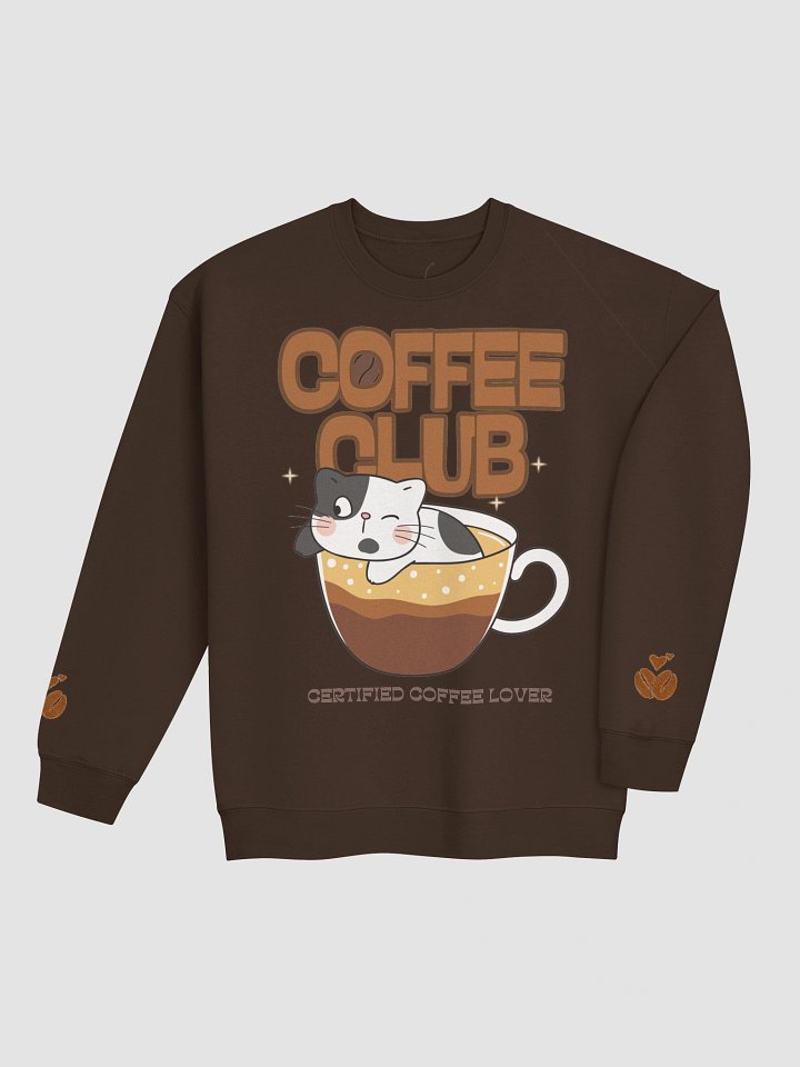 Coffee Club Cat Crewneck Sweatshirt | Relaxed Fit Coffee Crewneck Sweatshirt product image (2)