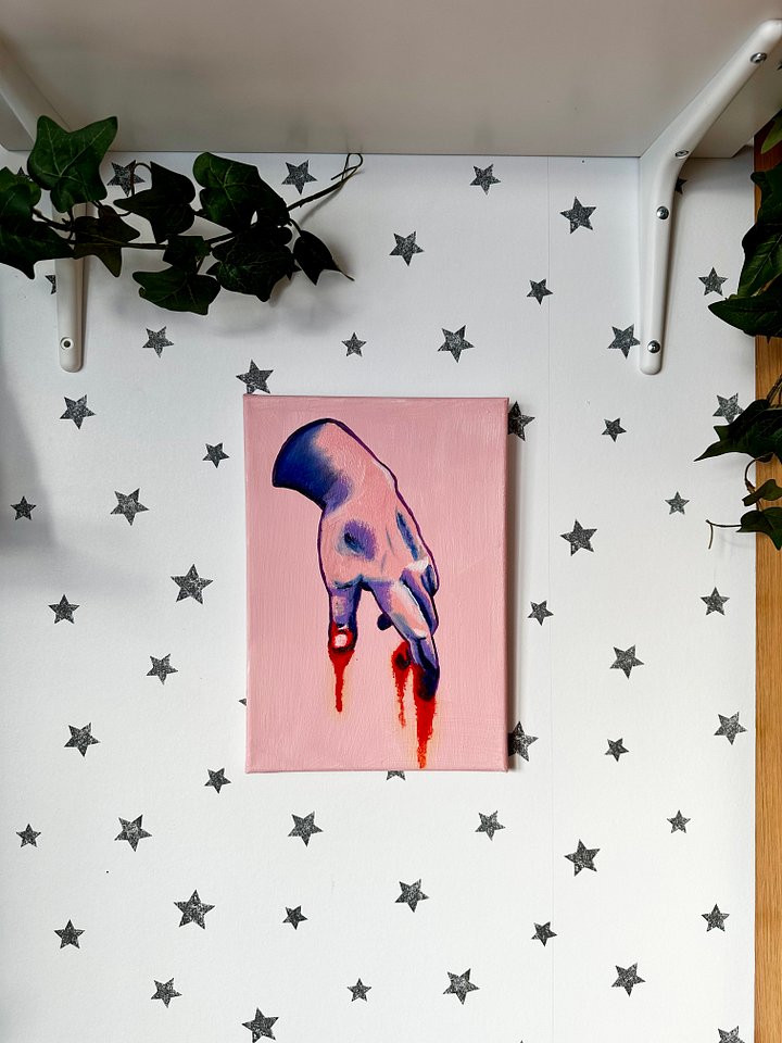’aftermath’ hands on pink original oil on canvas painting product image (2)