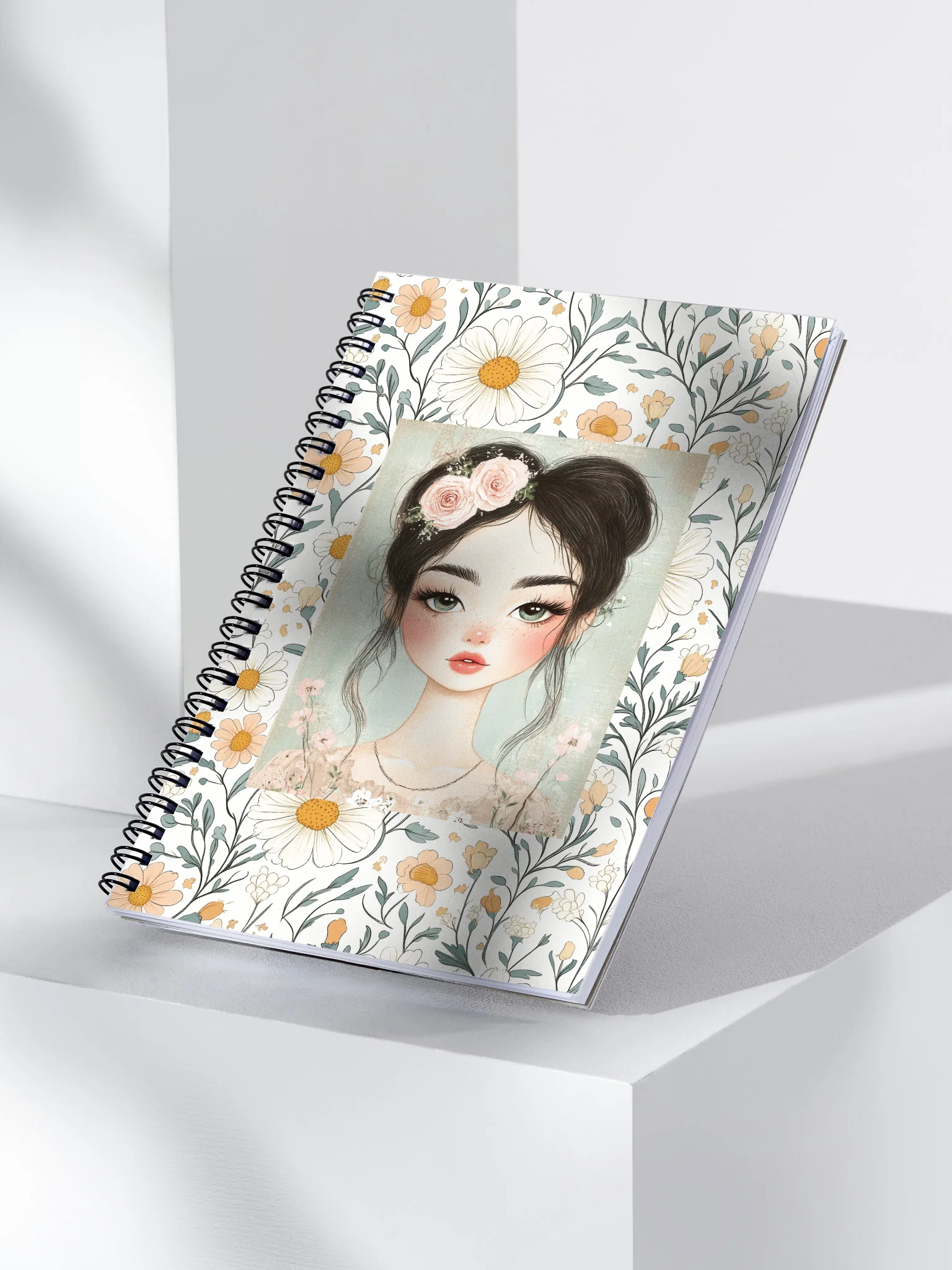 East-Asian inspired Floral Girl Spiral Notebook product image (3)