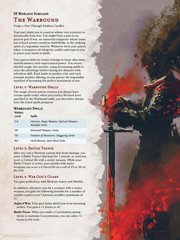 Warbound | 5.5E Warlock Subclass product image (2)