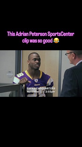 This Adrian Peterson clip SportsCenter released back in the day was peak comedy 😂😂😂

#minnesotavikings #mnvikings #skol #nfl