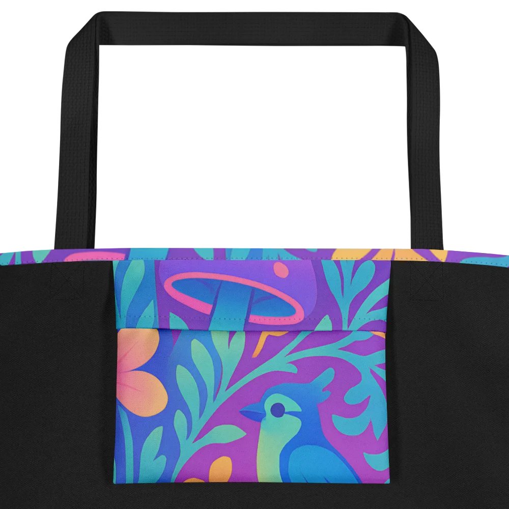 Chillwave Bunny & Bluebird Floral Tote Bag – Colorful Cute Aesthetic Reusable Bag with inside Pocket product image (2)