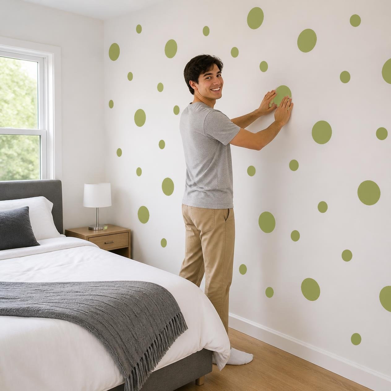 Olive Green Polka Dot Wall Decals, 2" and 4" Vinyl Circle Stickers, Removable Dot Decals for Nursery, Kids Room, Playroom product image (4)