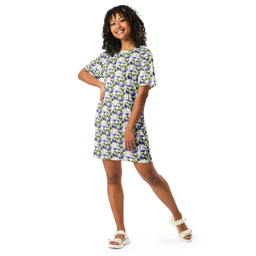 Woman Floral White Seamless T-Shirt Dress | Morning Glory Flower product image (2)