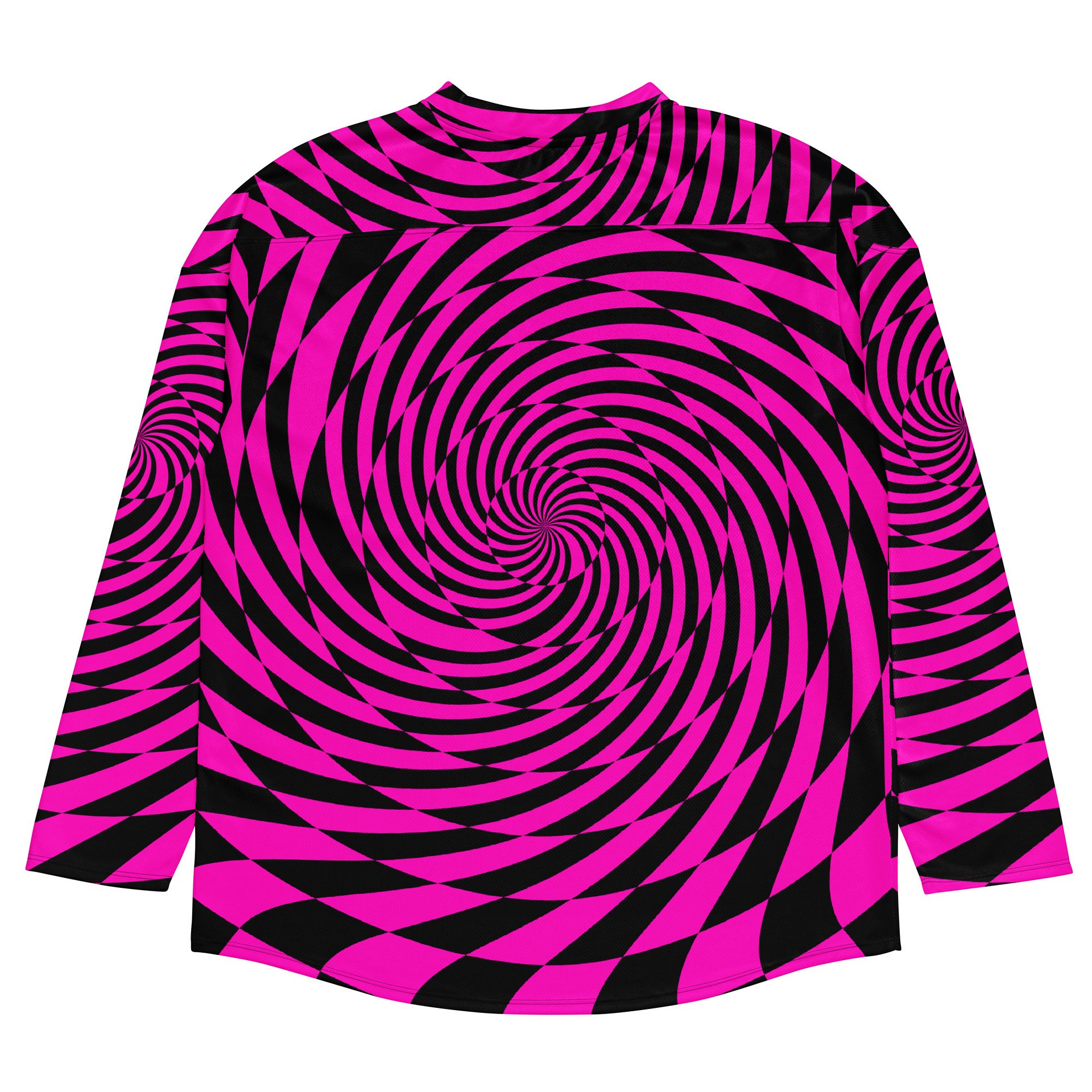 Psychedelic Spirals Rave Hockey Jersey, Trippy Festival EDM Shirt, Retro Checkers Swirl Y2K Fashion, Neon Pink Techno Dance Party Clothes product image (4)