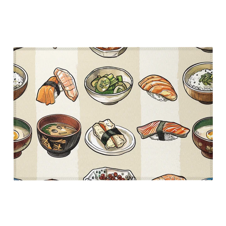 Japanese Sushi Area Rug – Kawaii Food Illustration Chenille Floor Carpet product image (2)