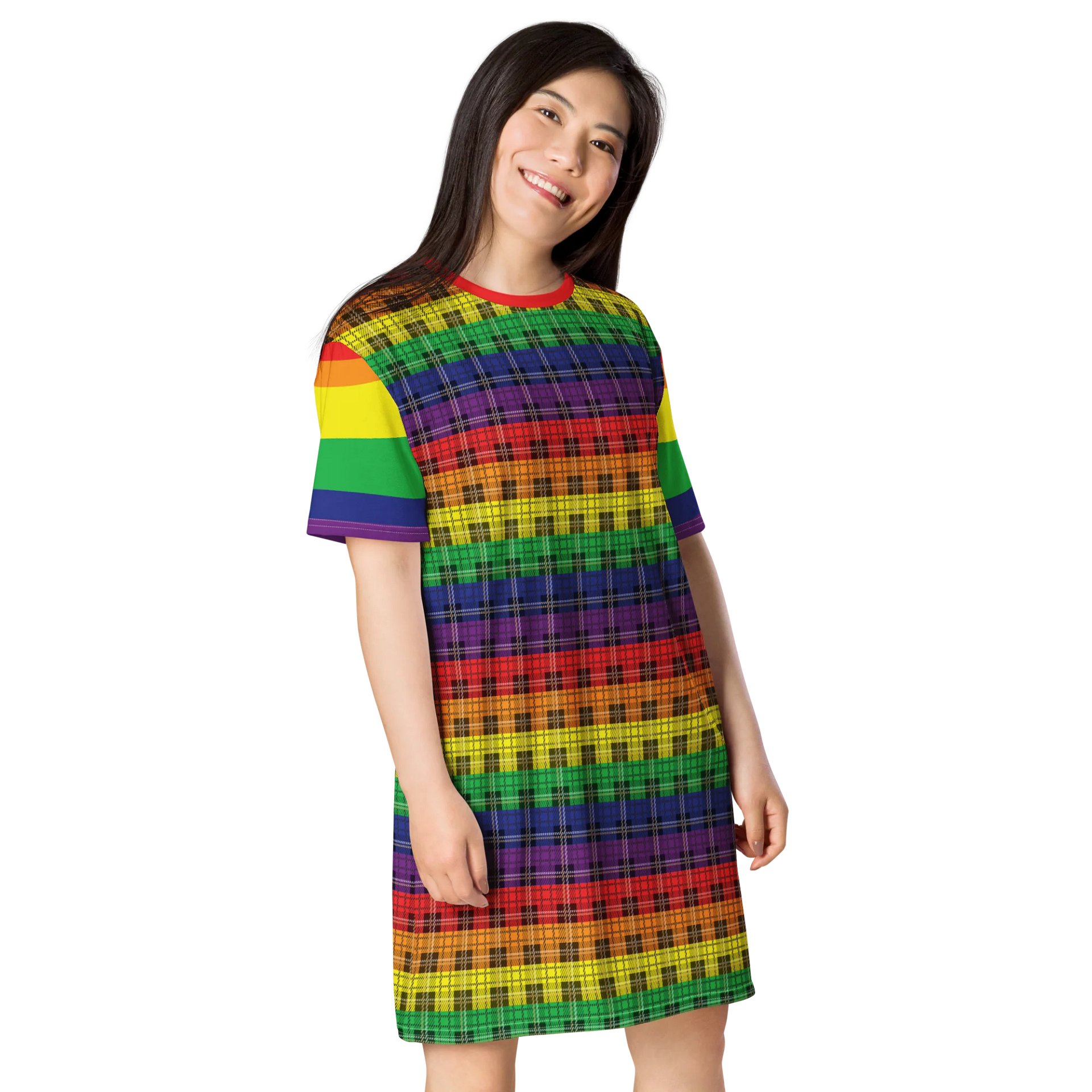 Rainbow Pride Plaid T-shirt Dress product image (4)