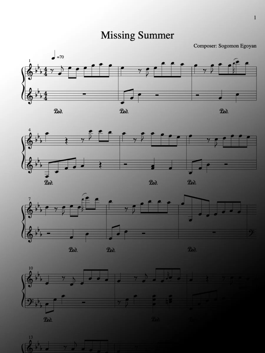 Missing Summer by Sogomon Egoyan - Piano Sheet Music product image (1)