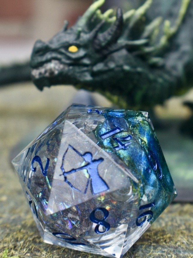 Shadowbound Ember—30mm Blue Dragon Scale Liquid Core D20 product image (2)