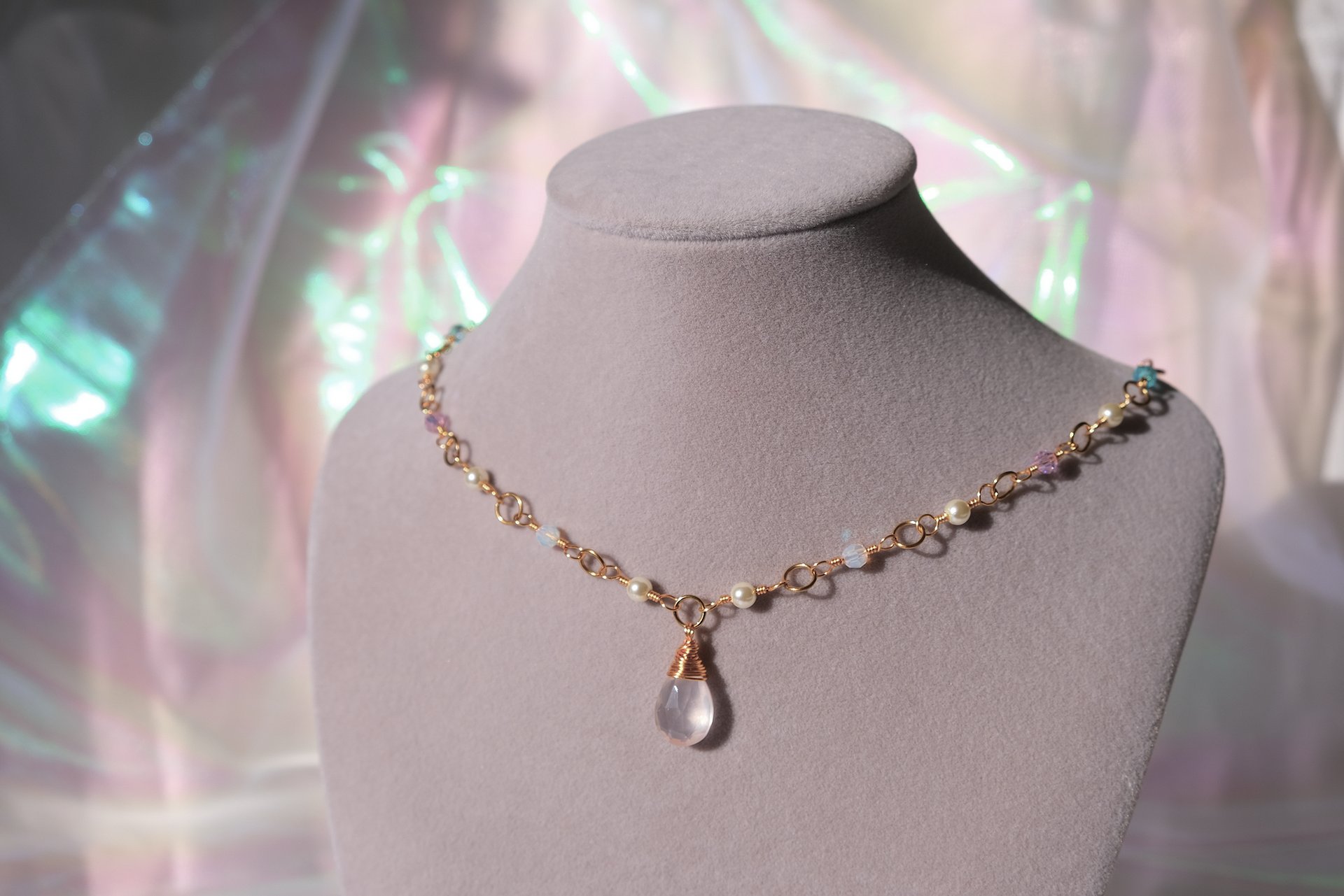 Trans pride 🏳️‍⚧️ - Rose quartz pendant necklace product image (3)