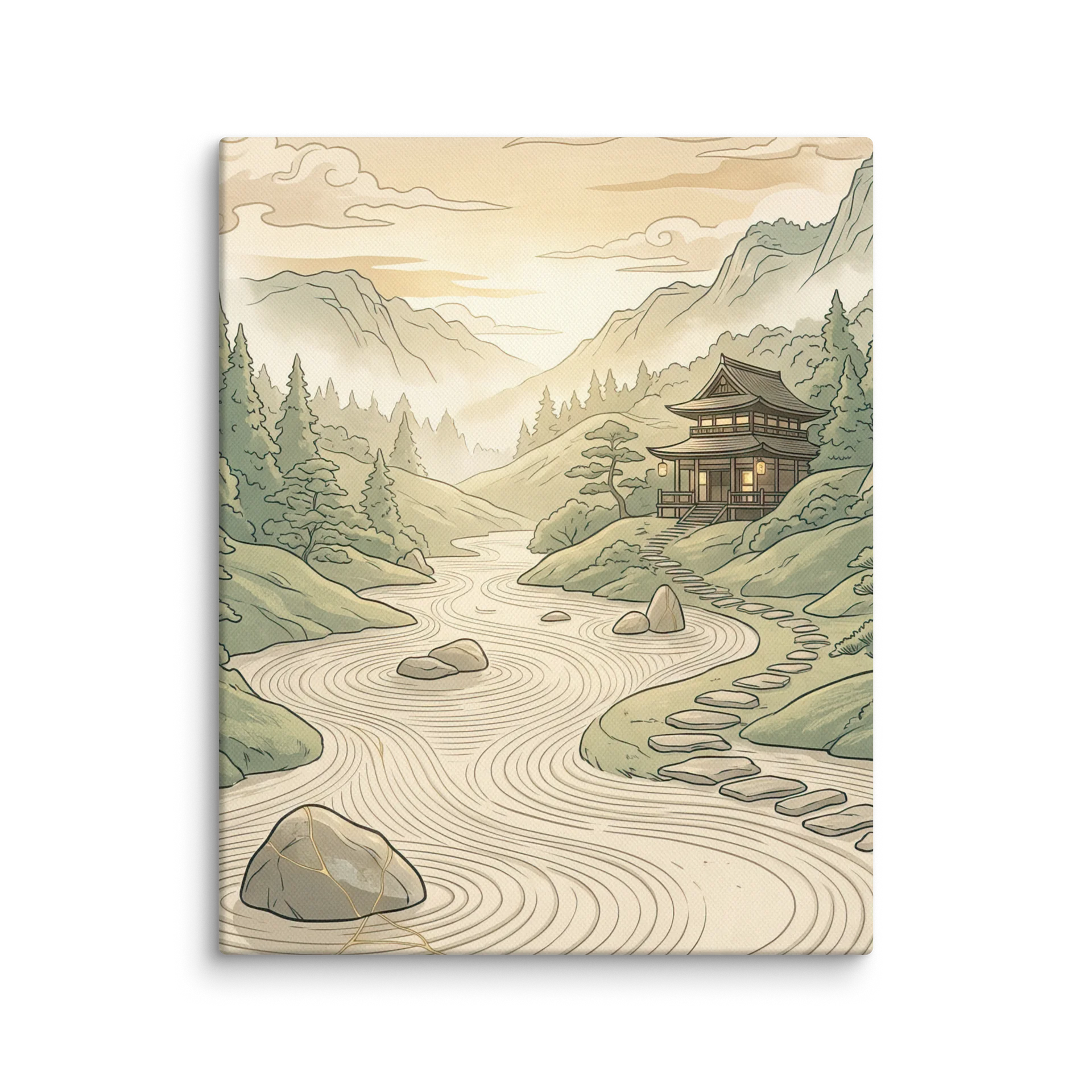 Tranquil Riverside Temple Canvas - Zen Japanese Wall Art product image (1)