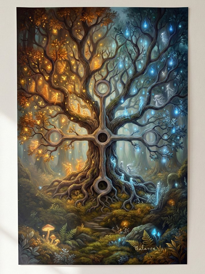 Balance | Sacred Circuits Glyph #3 – Surreal Duality Equilibrium Art - Vertical Poster product image (1)
