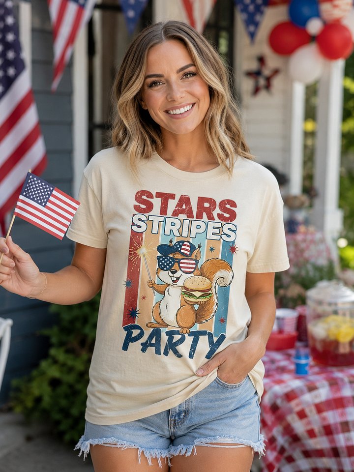 Stars Stripes Party Squirrel 4th of July T-Shirt product image (1)