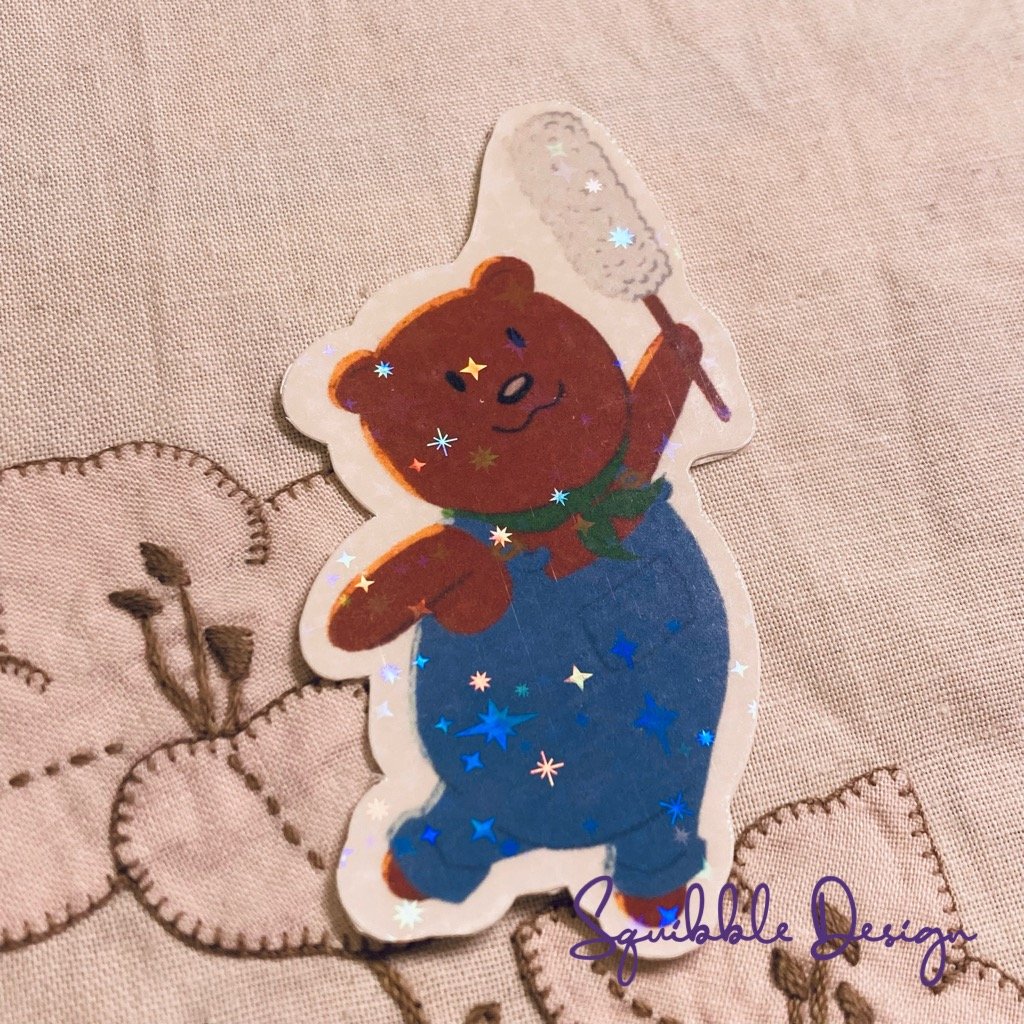 Holographic Vinyl Sticker - Cleaning Bear product image (3)