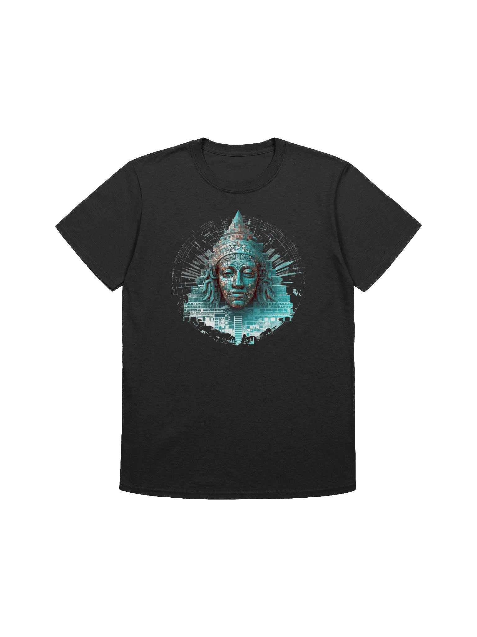 🪶 Digital Temple – Futuristic Mayan Mask - Unisex Softstyle Gildan T-Shirt product image (10)