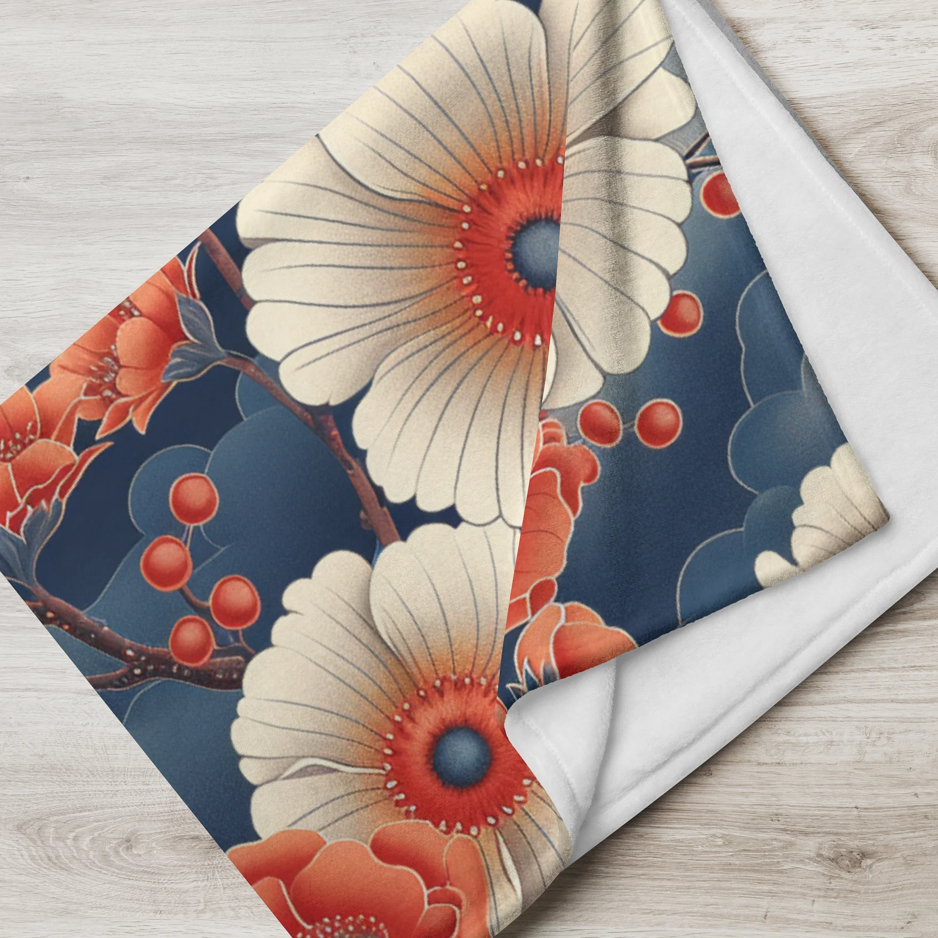 Japanese Chrysanthemum Throw Blanket | Vintage Kiku Floral Fleece Blanket product image (2)