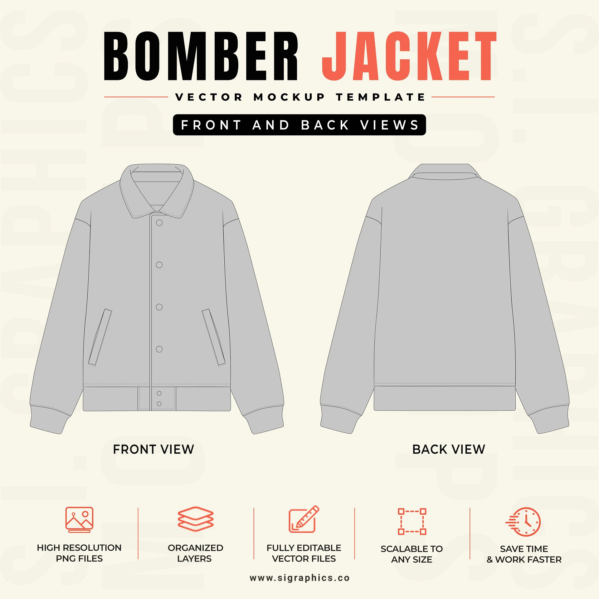 Bomber Jacket Vector Mockup Template – Front & Back Flats product image (2)