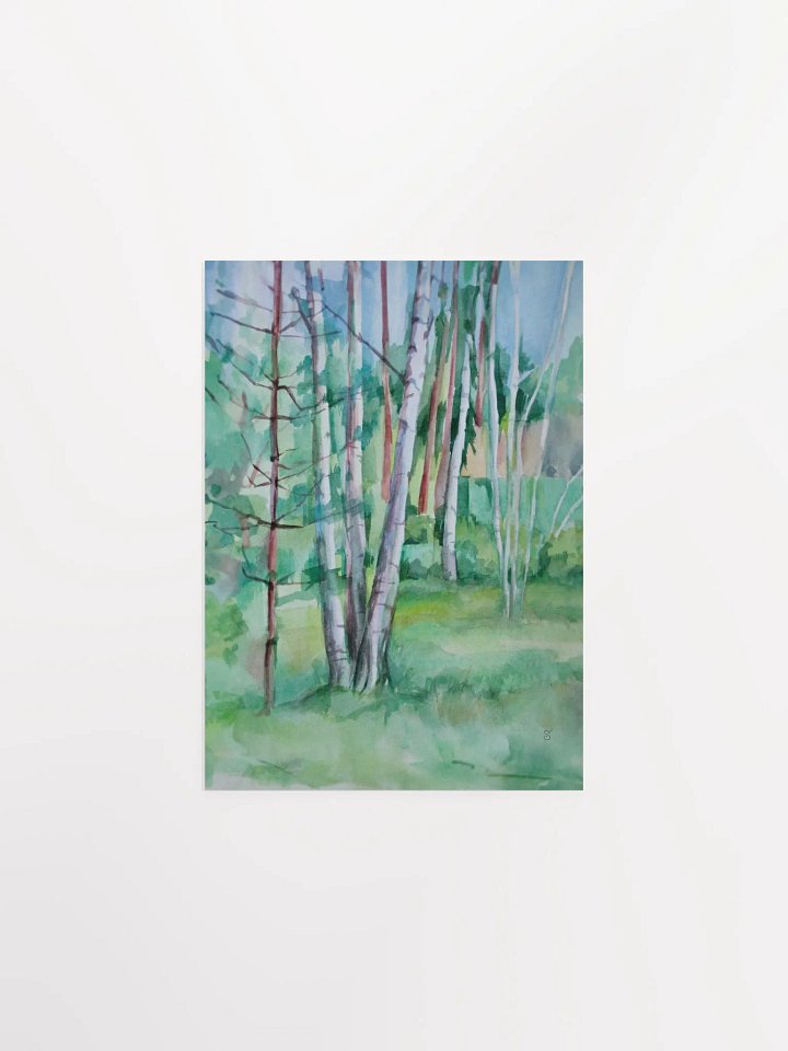 Serene Birch Forest Watercolor Poster - Nice Forest Dacha product image (1)