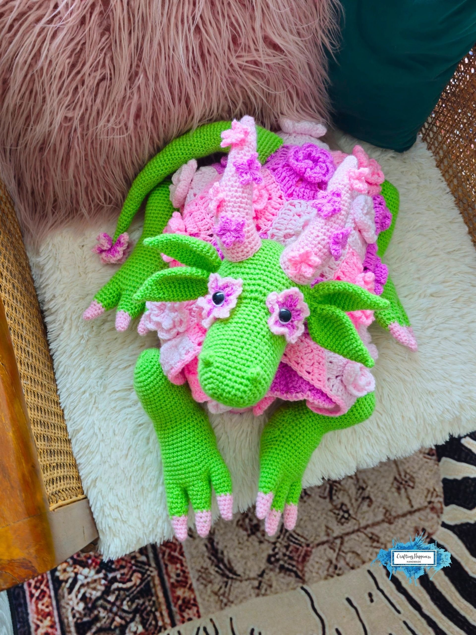 Crochet Flower Dragon Blanket Pattern | Fantasy Fairy Garden Nursery Decor | Mythical Amigurumi Toy | Graph & Written Instructions | pdf product image (7)
