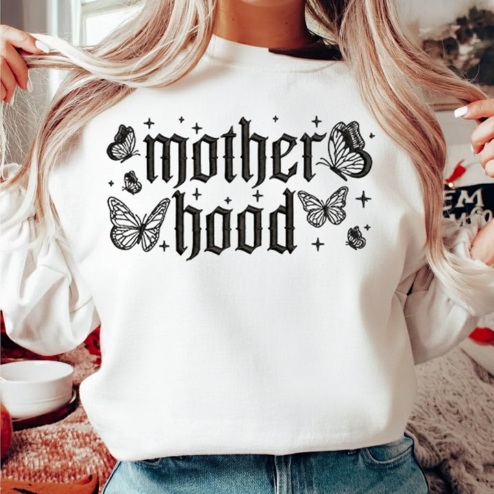 Embroidered Motherhood Butterfly Shirt - Gothic Old English Mother's Day Tee product image (1)