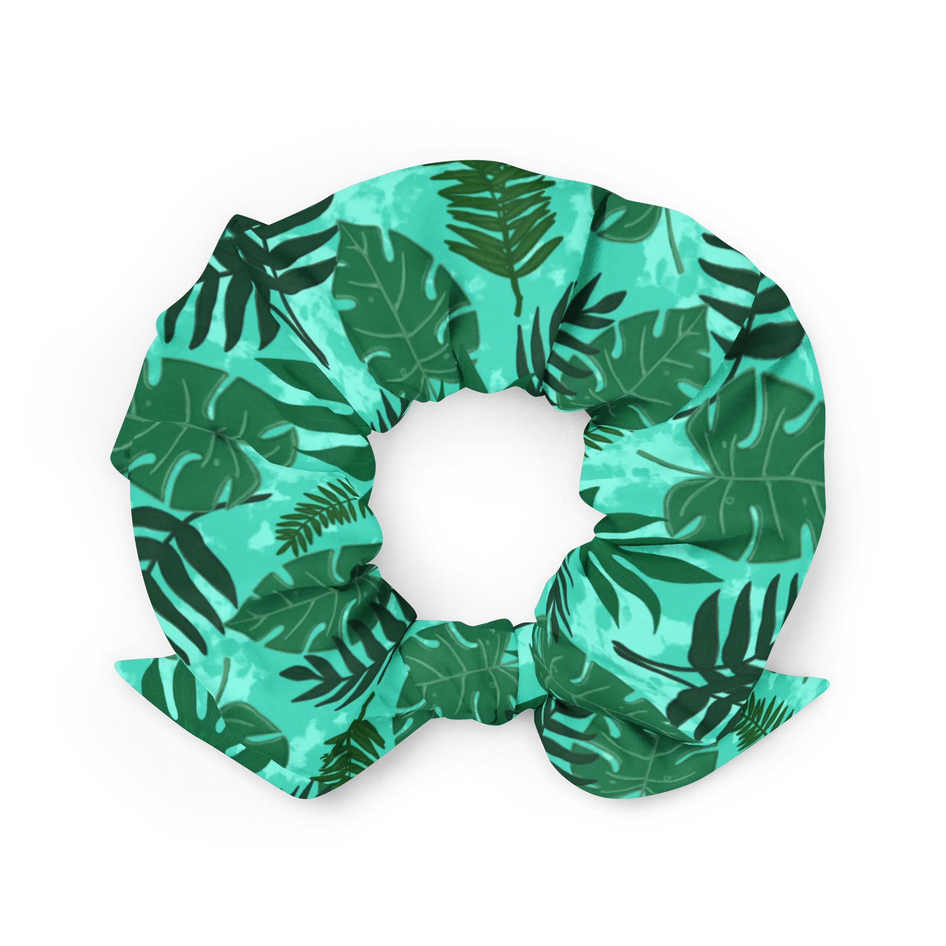 Jungle Leaves Pattern-Aqua Background Scrunchie product image (3)