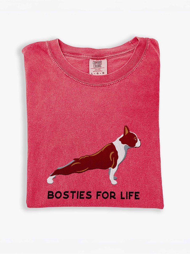 Bosties for Life T-Shirt(Embroidered) of a Boston Terrier(Red & White) product image (1)