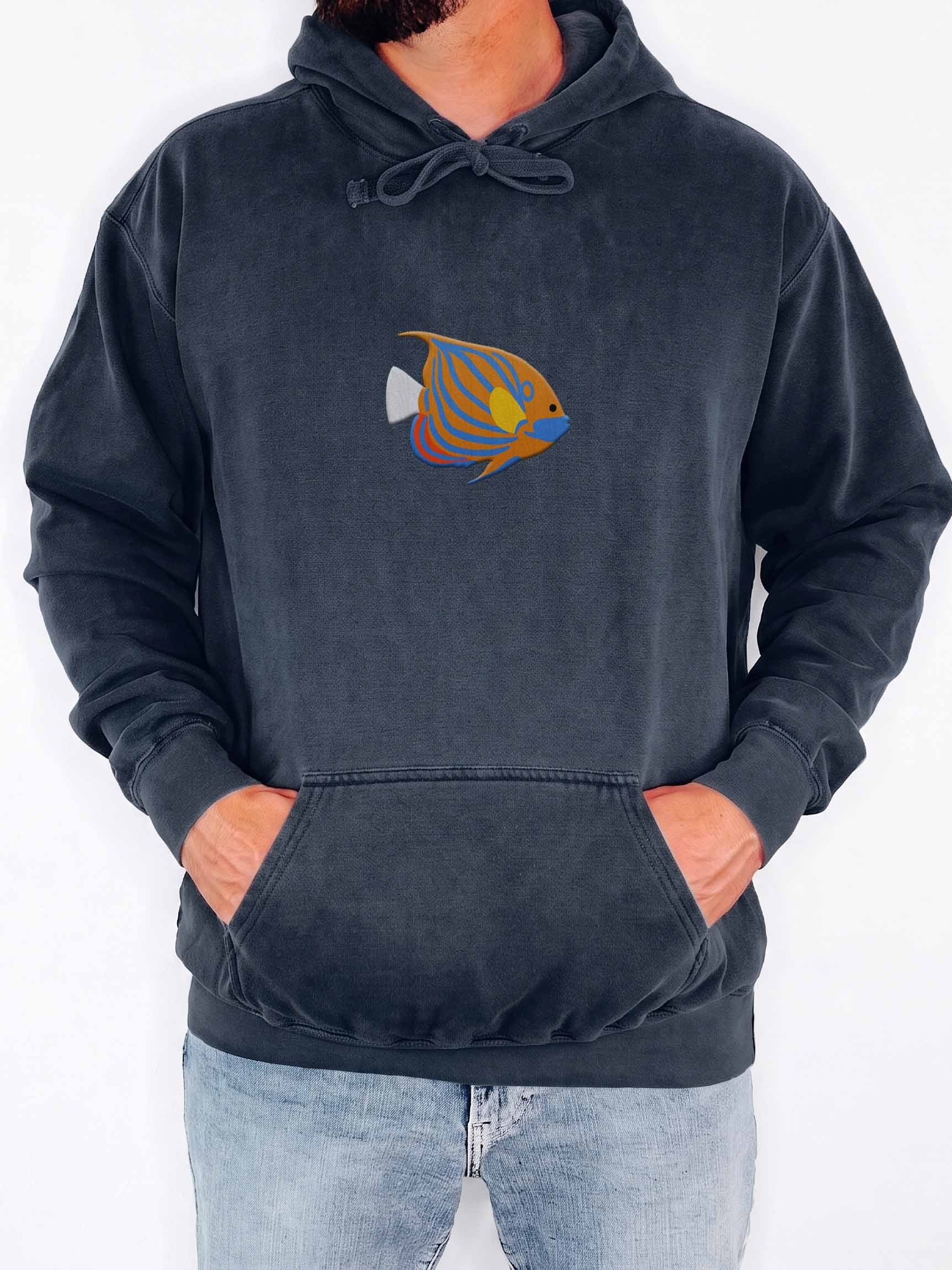 Blue Ring Angelfish Premium Hooded Sweatshirt (Embroidered) for Reef and Marine Aquarium Lovers product image (2)