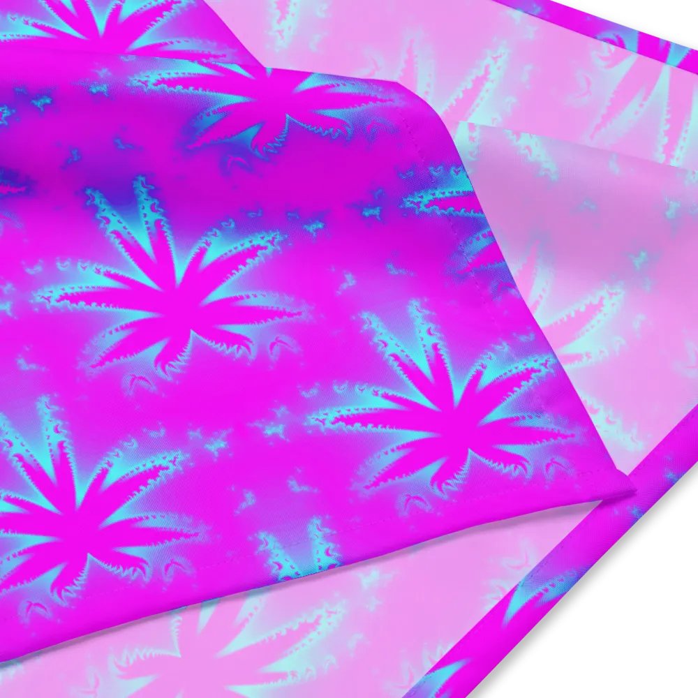 Pink Blue Pot Leaf Pattern Bandana, Cannabis Stoner Fashion Accessory product image (2)