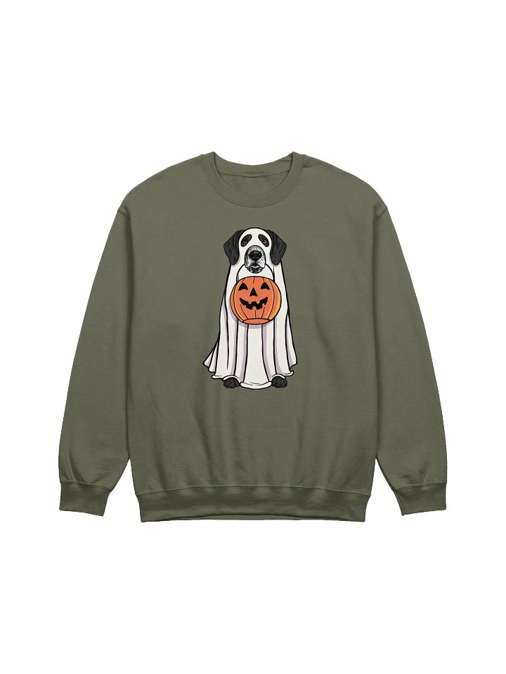 Funny Halloween German Shorthaired Pointer(Black 2) Sweatshirt | Funny GSP Wearing a Ghost Costume and Holding a Pumpkin Basket product image (1)
