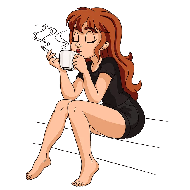 Gainful Bhaji sitting on the back step with coffee