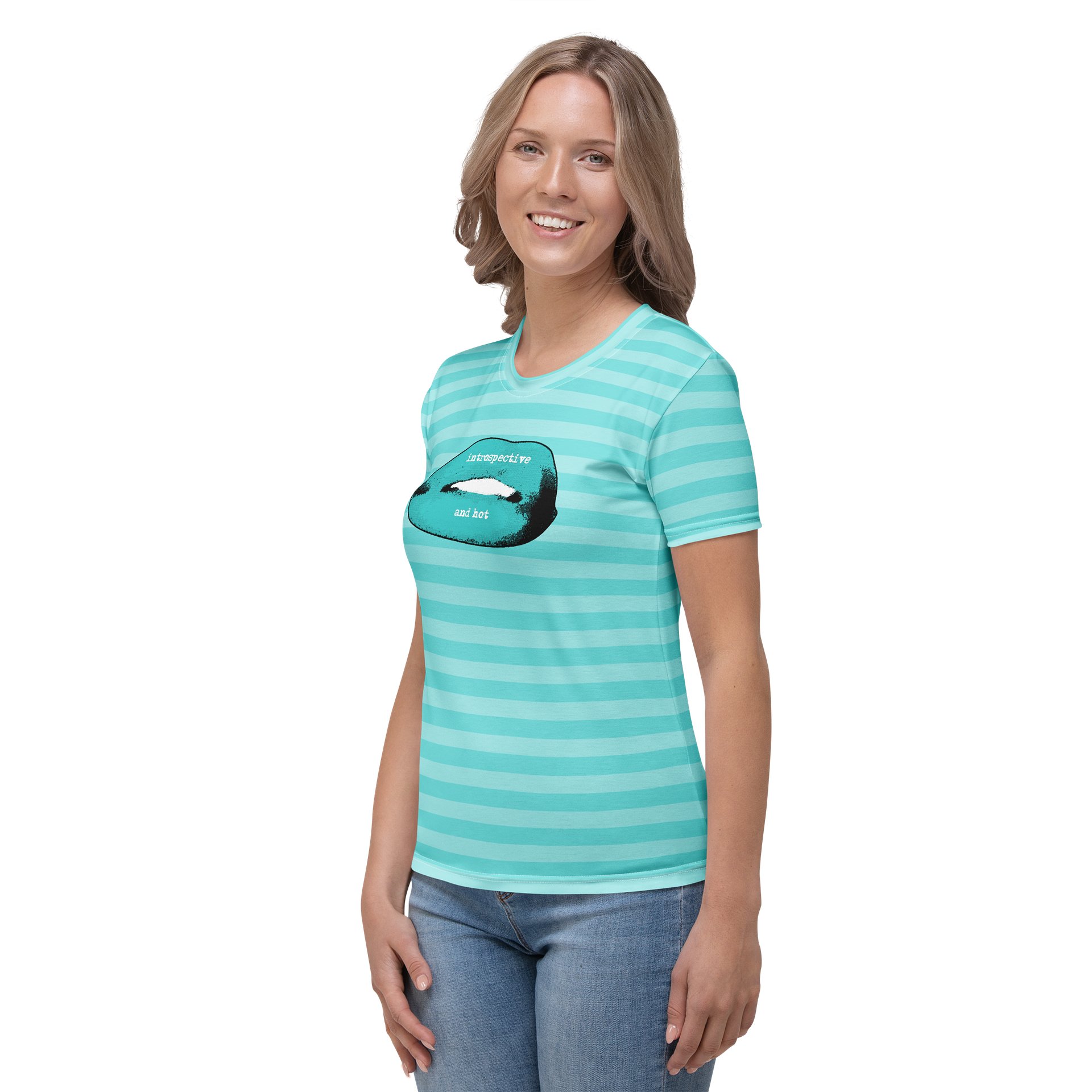 Turquoise Stripped Lips Designer Tee product image (3)