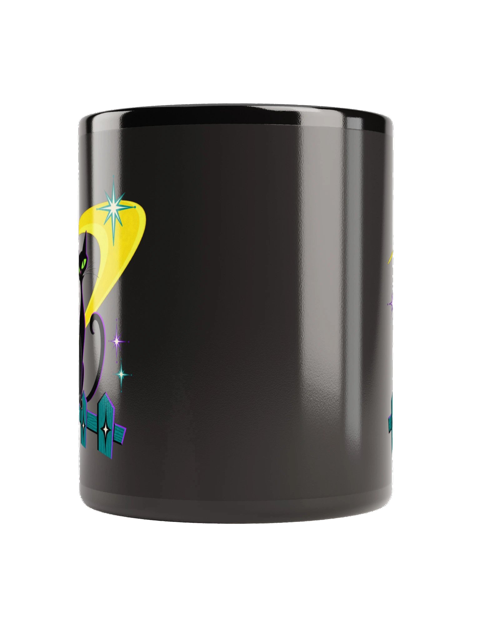 Midnight Atomic Cat – Black Glossy Mug product image (8)