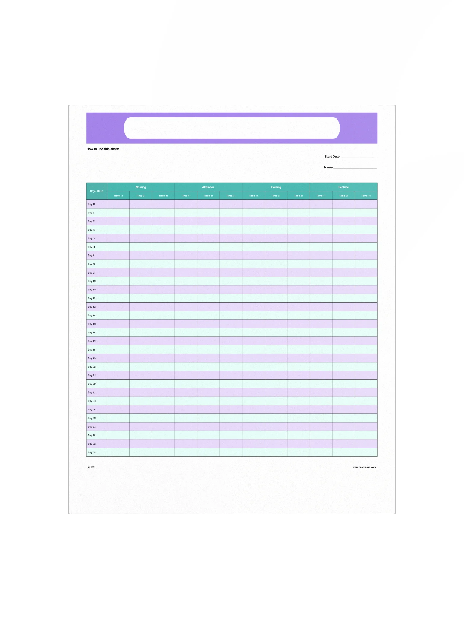 30 Day Blank Time Record Chart product image (2)