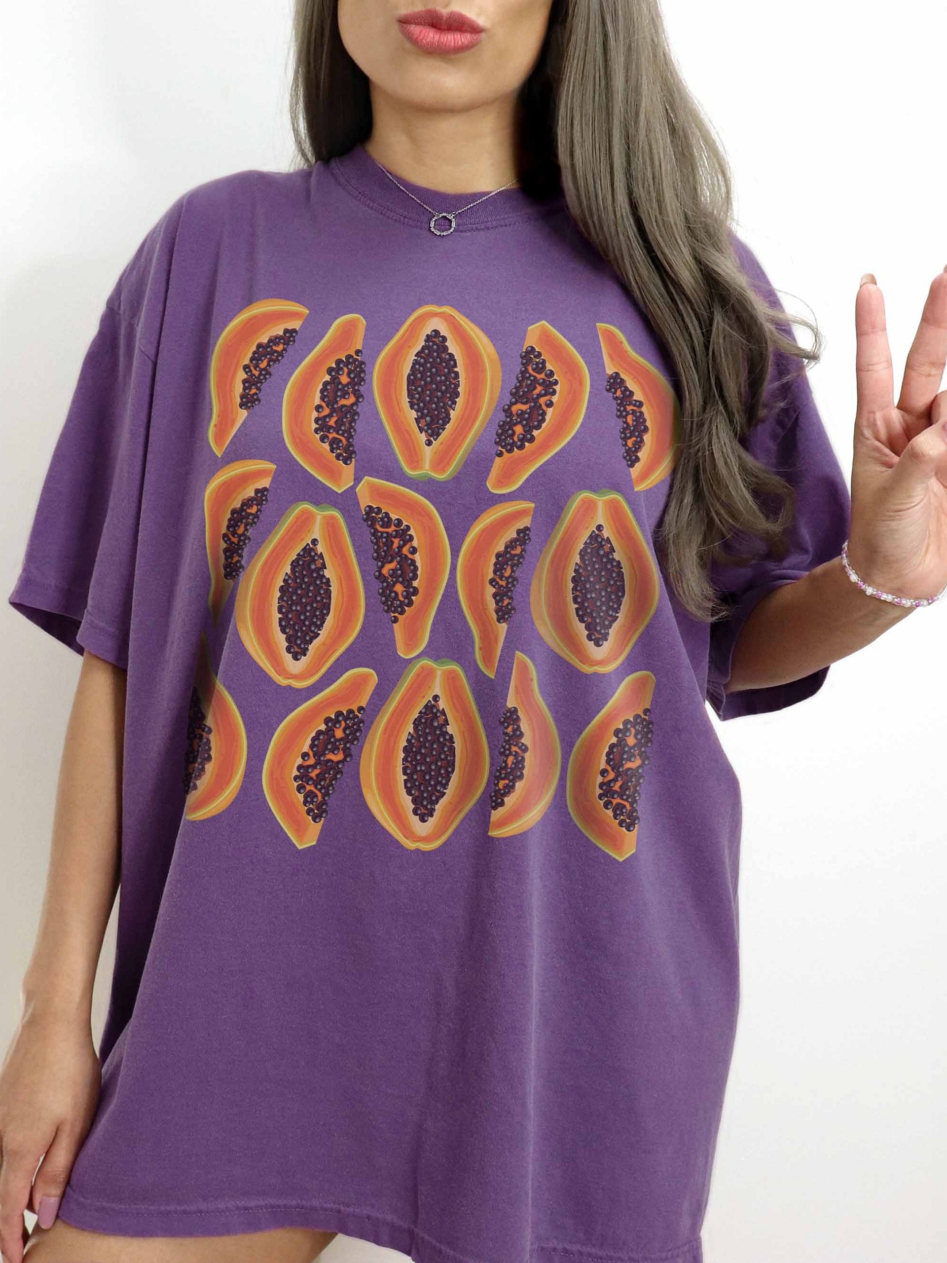 Papaya Fruit Pattern Shirt – Tropical Summer Aesthetic Graphic Tee product image (2)