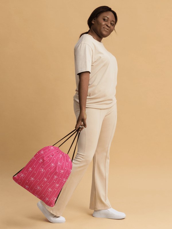 Pink Bow Coquette Gym Drawstring Bag product image (3)