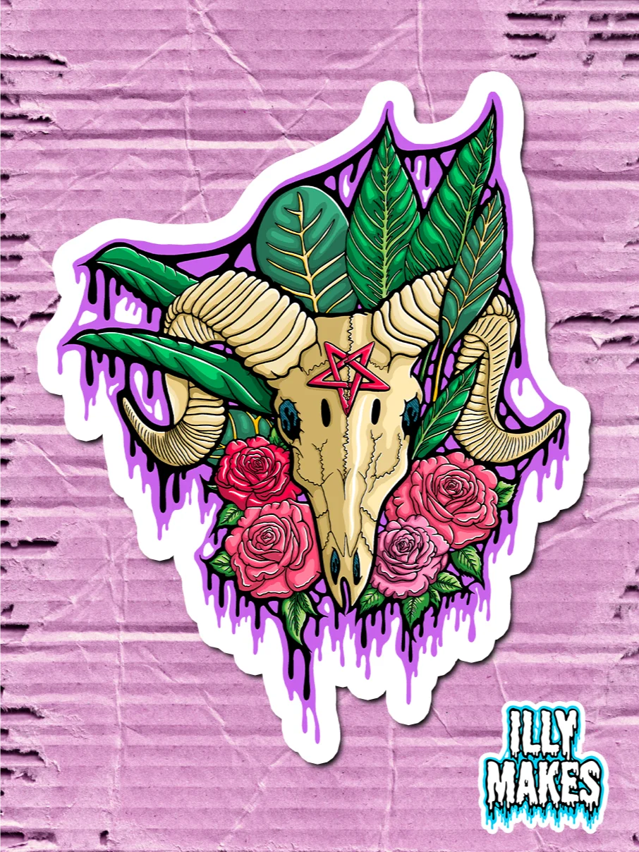 Drippy Baphomet Skull Sticker product image (1)