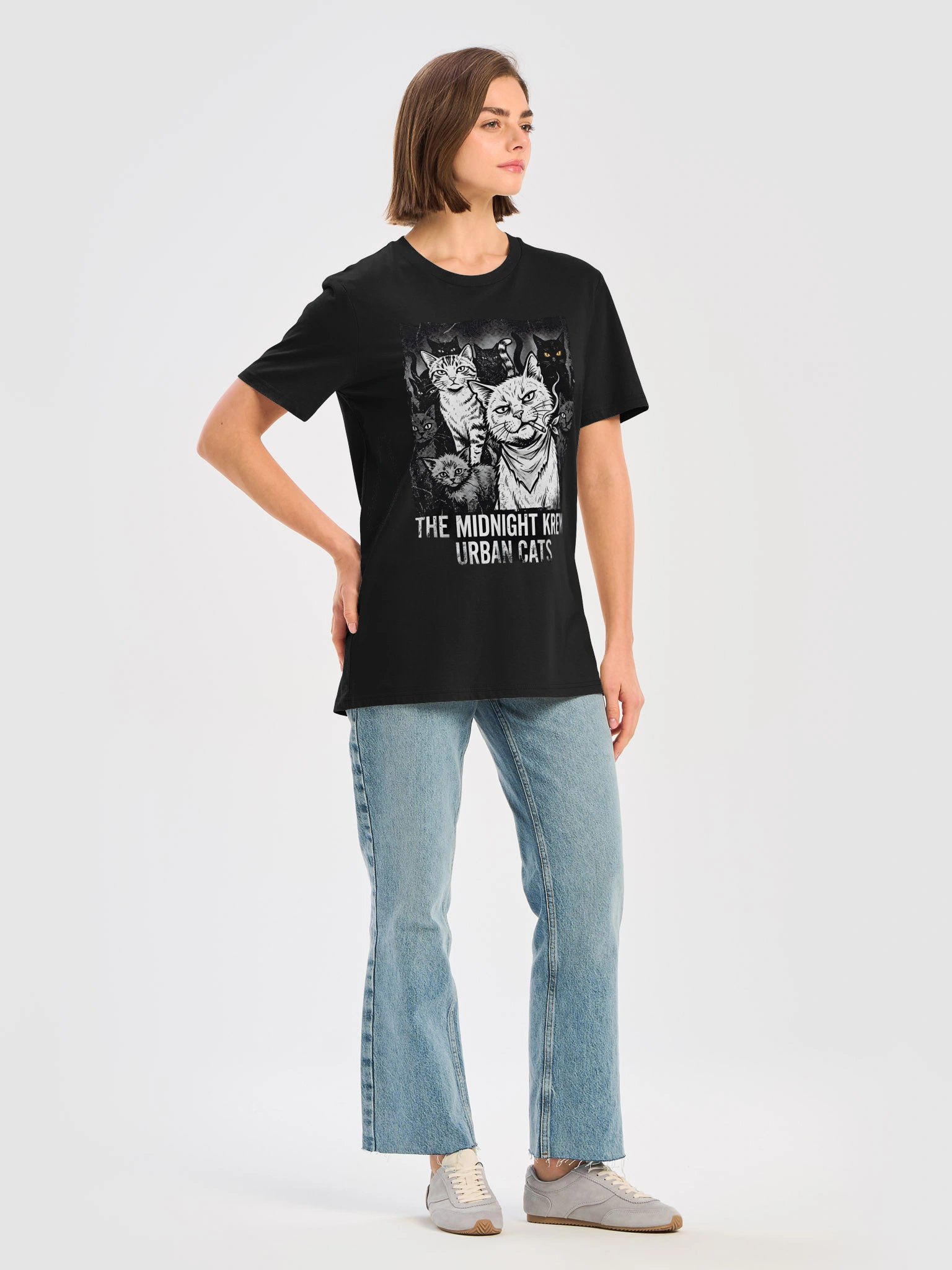 The Midnight Krew Urban Cats T-Shirt | Gritty Streetwear Cat Graphic Tee product image (5)