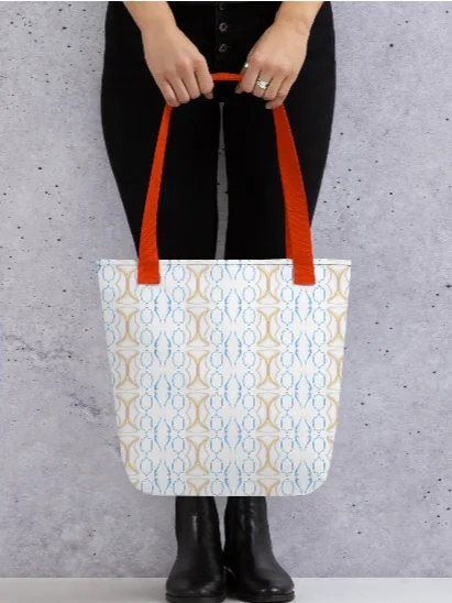 Azure Peach Harmony: Elegantes Ornament-Design Intricate Elegance Large Tote Bag product image (2)