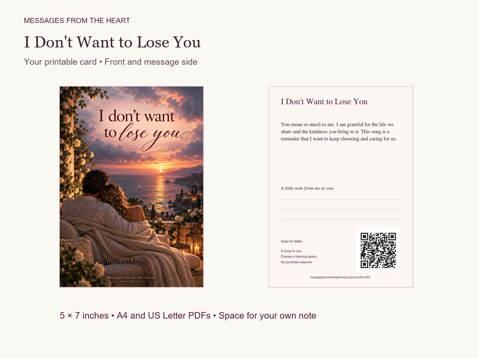I Don't Want to Lose You — Printable Song Gift product image (2)