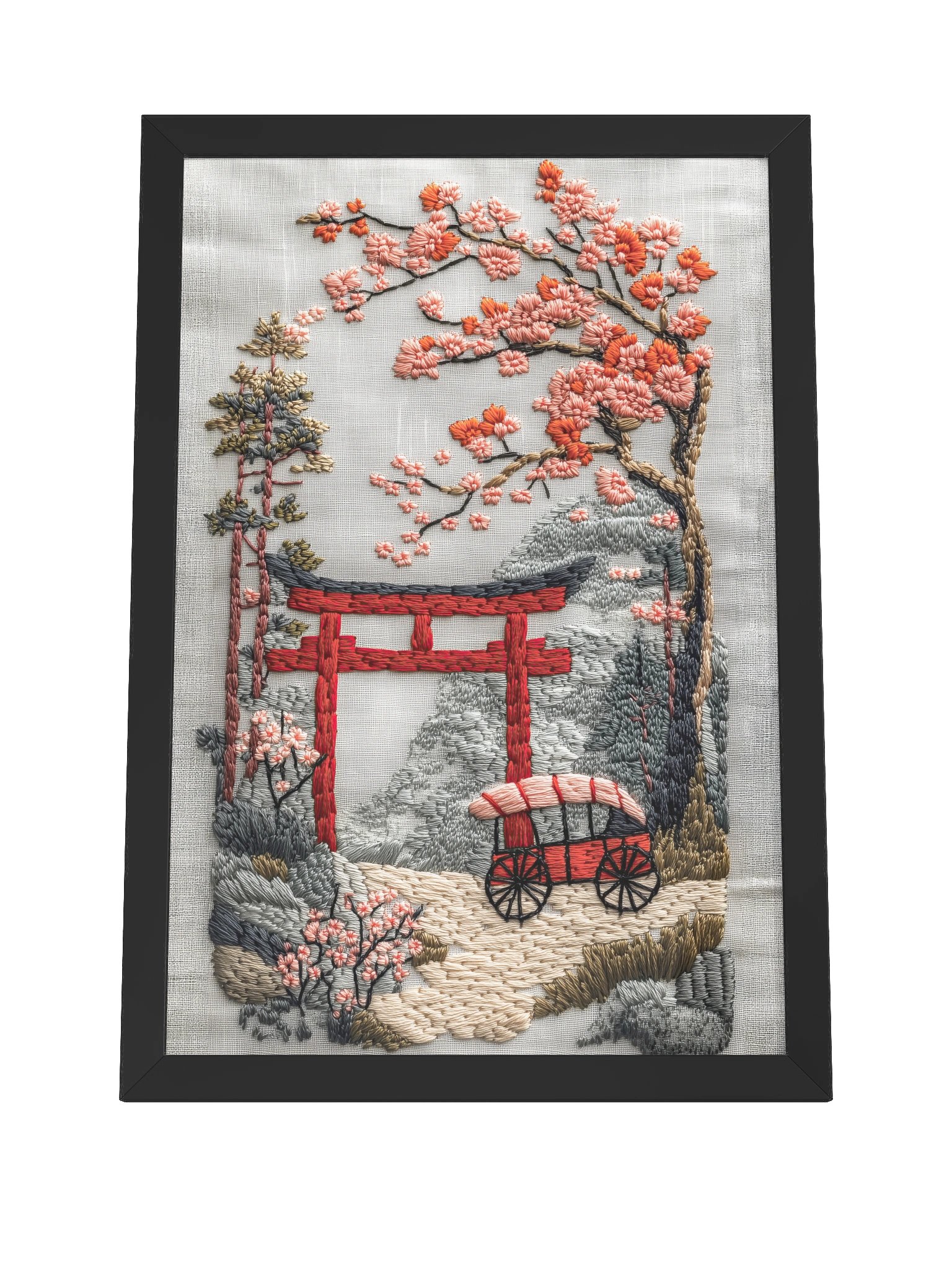 A Quiet Spring in Kyoto | Embroidery-Style Wall Art — Framed Print product image (12)