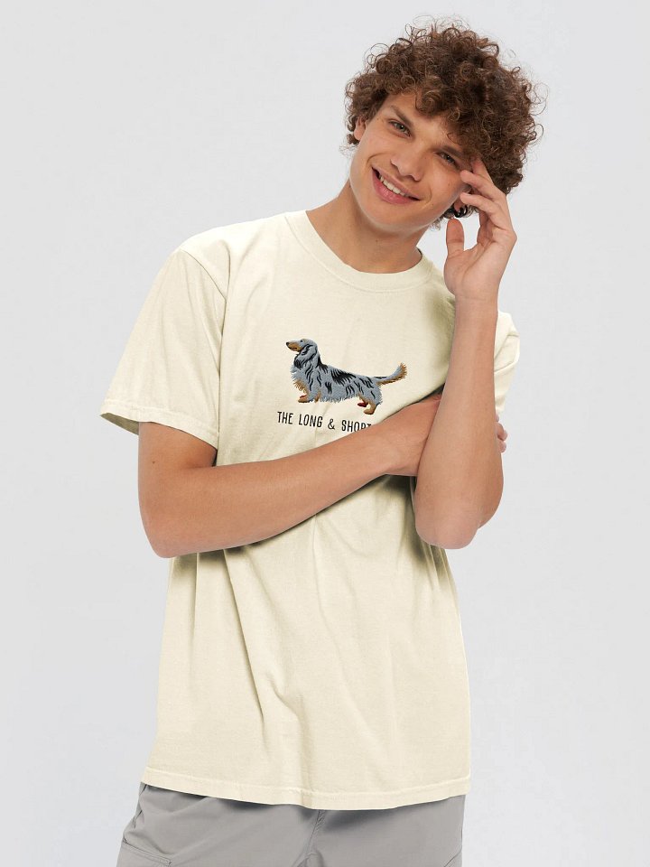 The Long & Short of It T-Shirt(Embroidered) of a Longhaired Dachshund(Dapple) product image (2)